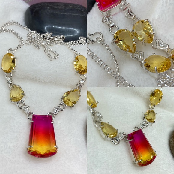 Citrine Tourmaline Handmade BIB Statement Necklace - Picture 3 of 6